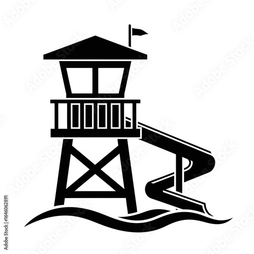 black lifeguard tower with slide clip art preview