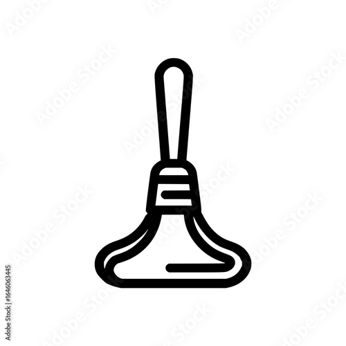 A simple line drawing of a toilet plunger with a handle and a rubber cup on a white background view