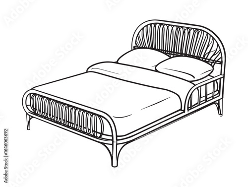  Rattan bed frame line art 