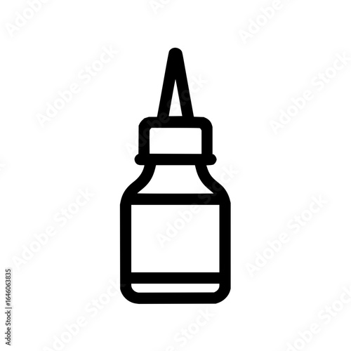 Illustration of a small bottle with a dropper style top in black outline on a white background image view