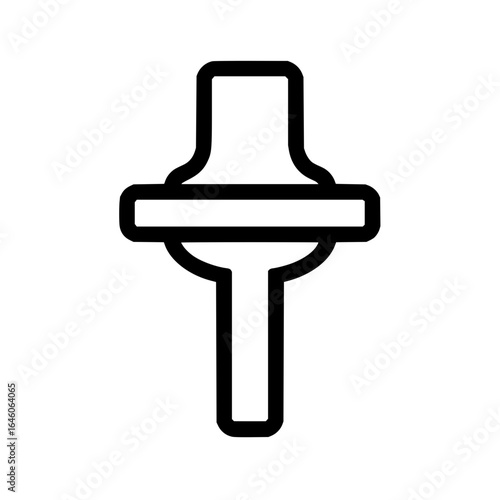 Simple black and white graphic featuring a stylized t shape with a horizontal bar and rounded edges