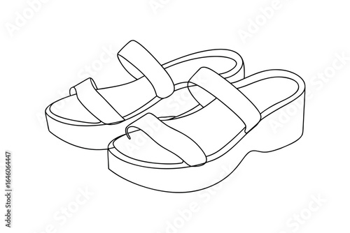 Single line outline drawing platform sandals footwear shoe