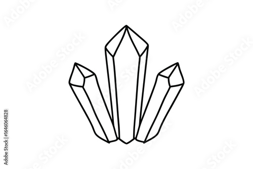 Single line outline drawing three pointed crystals mineral rock