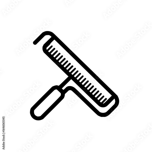 Illustration of a squeegee tool with a handle and a ribbed blade used for cleaning surfaces easily and fast