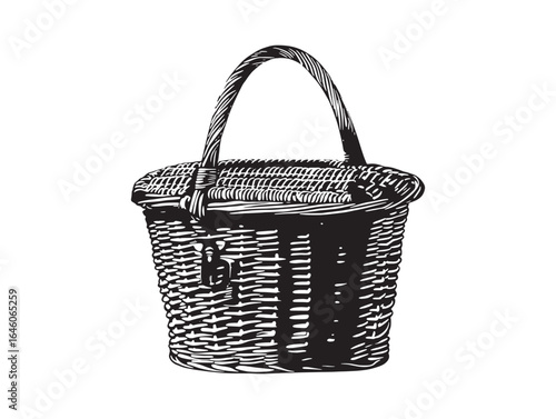 Rattan picnic basket line art 