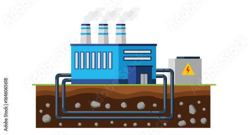 Geothermal energy plant diagram illustration vector art