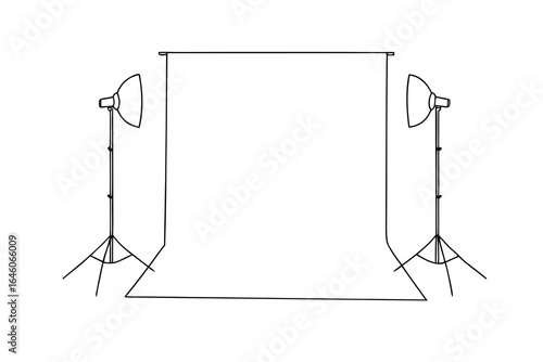 Studio backdrop with two lighting stands softbox lights single line equipment photography