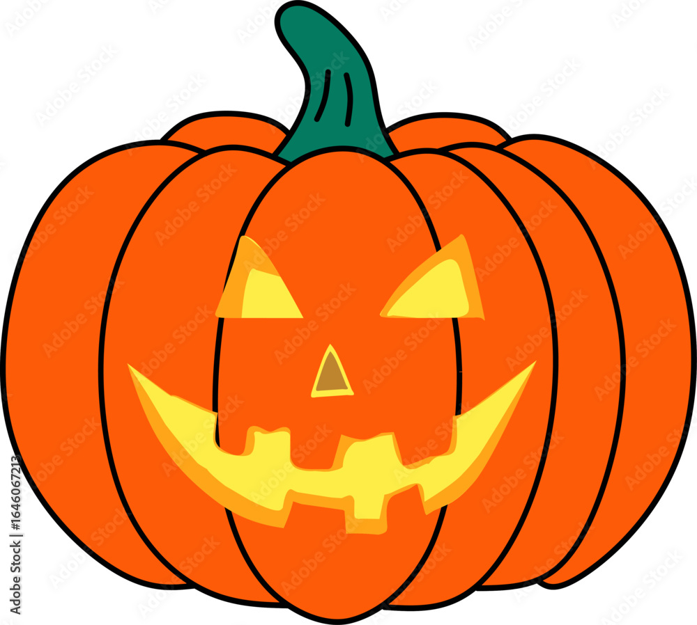 Fototapeta premium Bright orange pumpkin vector in flat style, ideal for autumn, harvest festivals, Thanksgiving, and Halloween decorations.