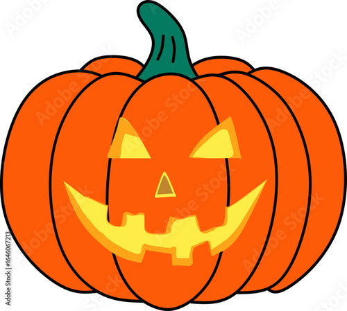 Bright orange pumpkin vector in flat style, ideal for autumn, harvest festivals, Thanksgiving, and Halloween decorations. 