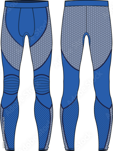 Sports base layer tights leggings Pants design flat sketch vector illustration, Compression trail pants concept with front and back view, pants for jogging, fitness, and running wear pants design.