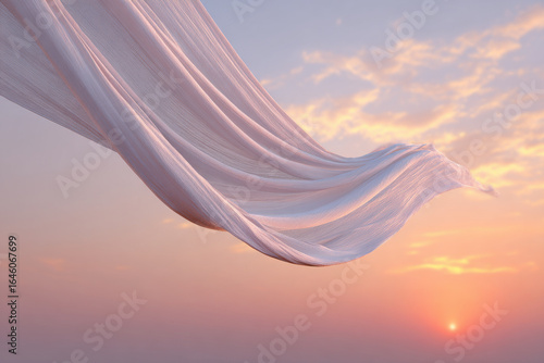beautiful piece of fabric sways gently in soft breeze against stunning backdrop of sunset