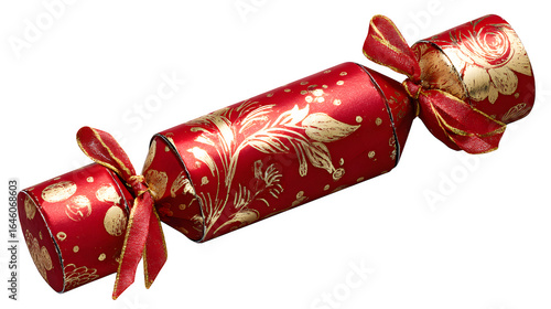 Red and Gold Christmas Cracker, isolated on transparent background