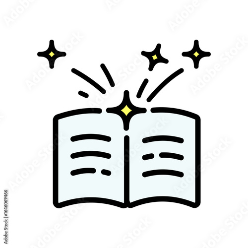 Open Book With Stars Color Icon. Educational Inspiration And Learning Concept. Imagination, Creativity, And Knowledge Explosion Symbol. Isolated Vector Illustration.