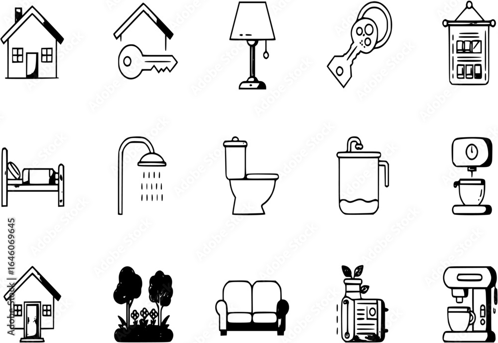 Home flat icon set vector illustration
