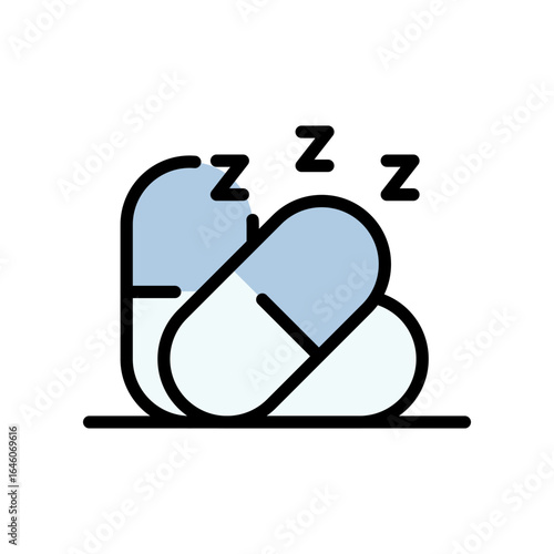 Sleeping Pills Color Icon. Sleep Aid Medication. Nighttime Rest And Relaxation. Insomnia Relief Line Symbol. Isolated Vector Illustration, isolated on white background.