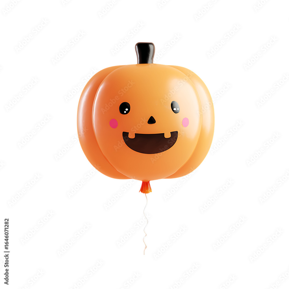 Fototapeta premium Cute halloween pumpkin face balloon floating with string isolated on transparent background