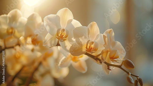 A close-up of a delicate orchid in soft light
