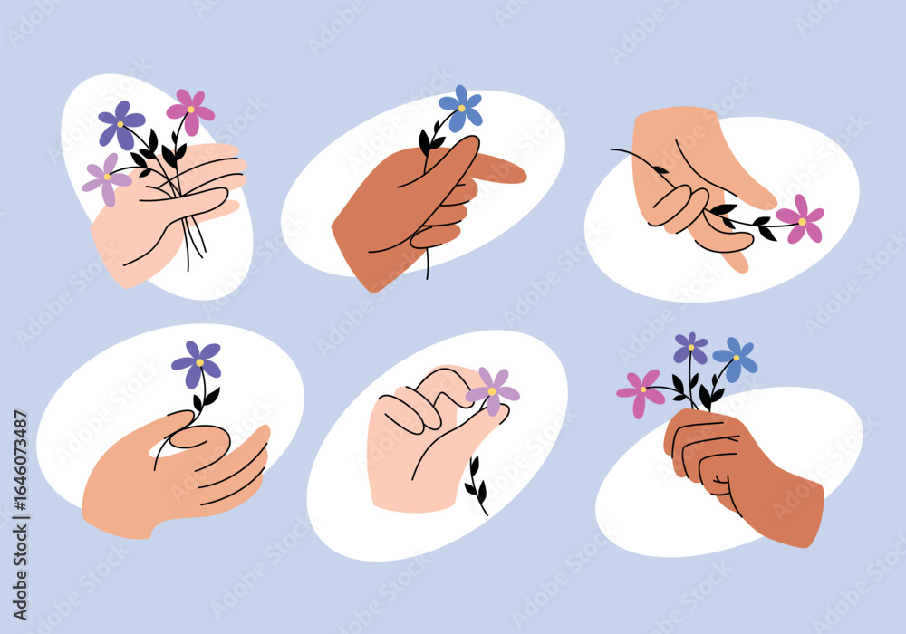 custom made wallpaper toronto digitalSet of folded hands with flowers in flat style. A retro cartoon collection of stickers hands in various positions for a holiday, birthday, Valentine's Day, Mother's Day, March 8. Vector illustration.