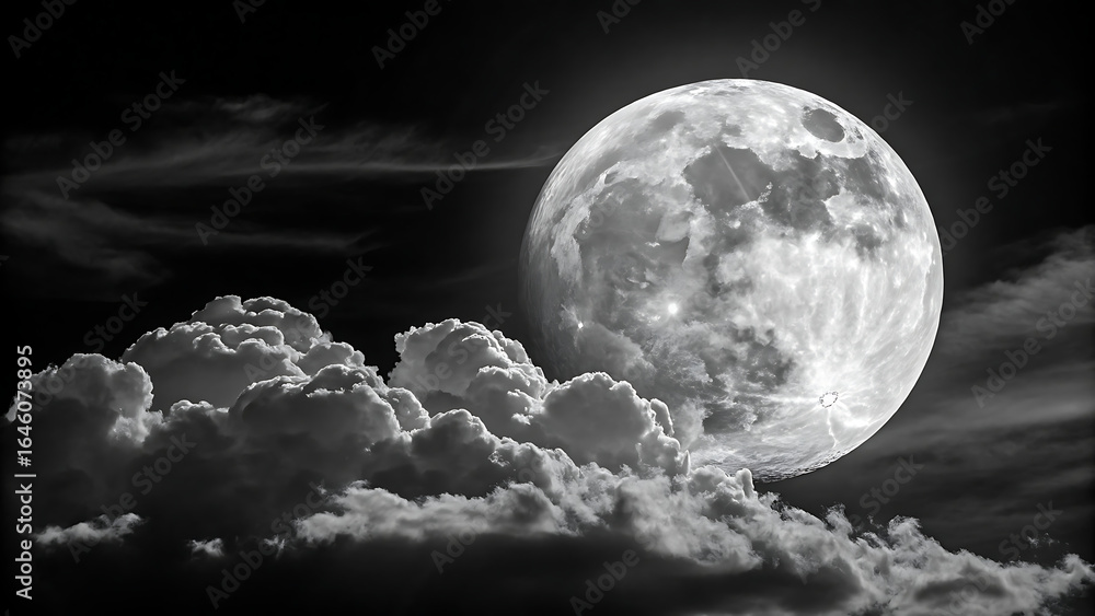 Obraz premium A deep blue night sky. The moon is bright and detailed, showcasing its craters and surface textures.