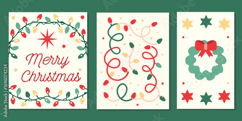 Festive christmas cards featuring lights and wreath