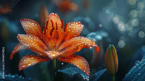 A close-up of a dew-kissed lily