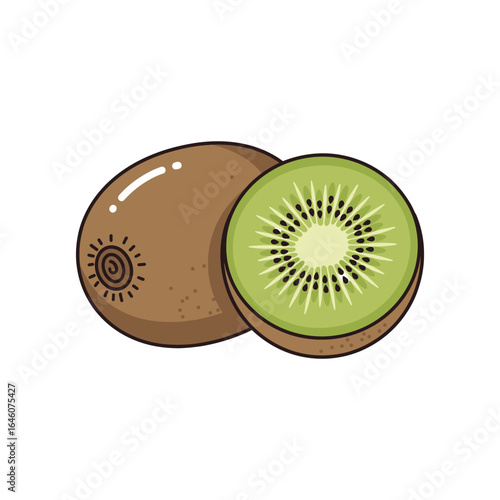 Whole and sliced kiwi fruit, a healthy and delicious tropical fruit.