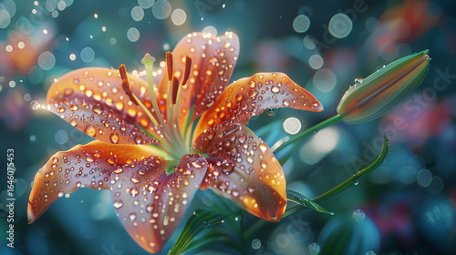 A close-up of a dew-kissed lily