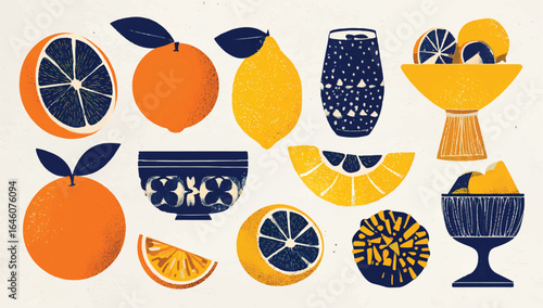 Colorful Citrus Still Life with Oranges Lemons and Decorative Bowls a Fresh and Vibrant Composition for Kitchen Decor or Food Blog Imagery