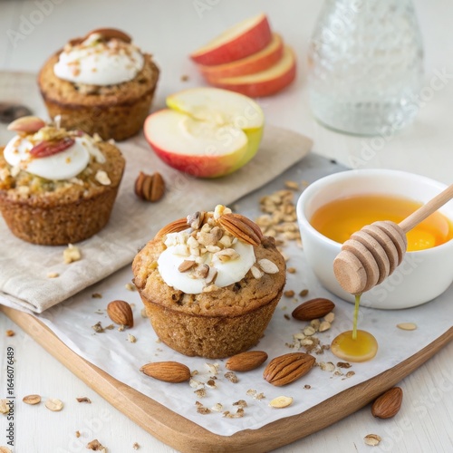 Homemade Apple Muffins with Cream Cheese, Nuts & Honey.