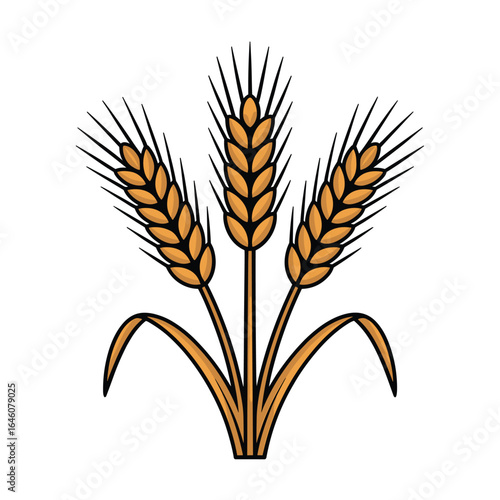 Golden wheat stalks symbol of harvest and abundance vector clipart, isolated on white background.