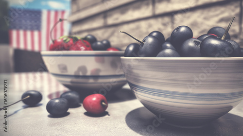fresh berries in ceramic bowl on outdoor table