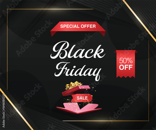 Black friday special offer with gift box and discount