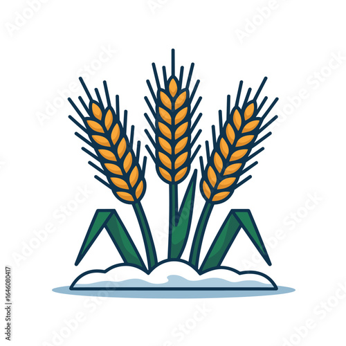 Golden wheat stalks ready for harvest in the countryside vector clipart, isolated on white background.