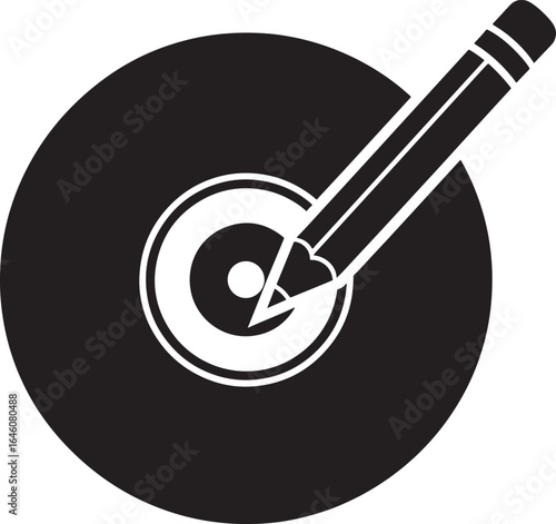 Pencil writing on a vinyl record icon