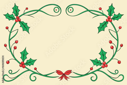 Festive christmas frame with holly berries and leaves design perfect for holiday cards and decorations with transparency.
