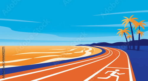 Beachside Athletics: A Vibrant Illustration of Fitness and Coastal Scenery