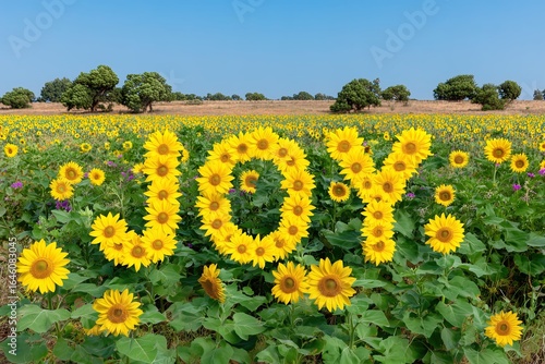 Joyful Sunflower Field Landscape With Floral Typography For Summer Season