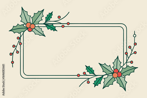 Festive christmas or holiday frame design featuring holly berries and leaves in a clean modern style