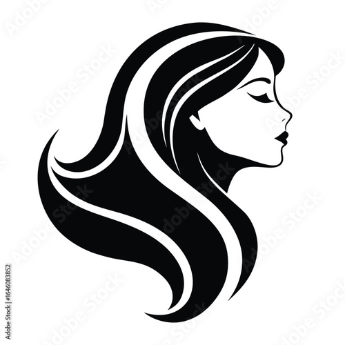 Beautiful woman face side view silhouette vector icon on white background