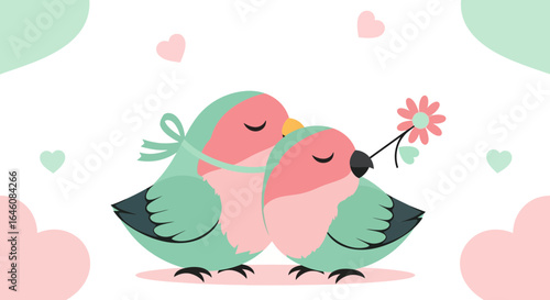 Charming Lovebirds Illustration with Soft Colors for Romance and Affection