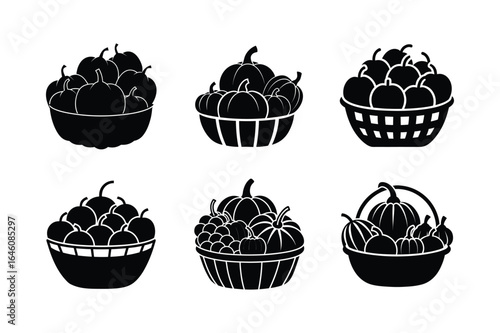 Basket of Pumpkins silhouette vector illustration black halloween artboard