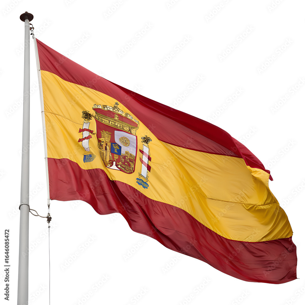 Fototapeta premium Spanish flag waving in the wind against a transparent background, isolated on transparent background