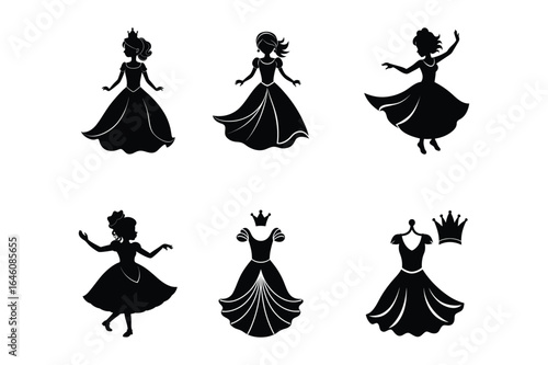 Child dressed as princess silhouette vector illustration black halloween artboard