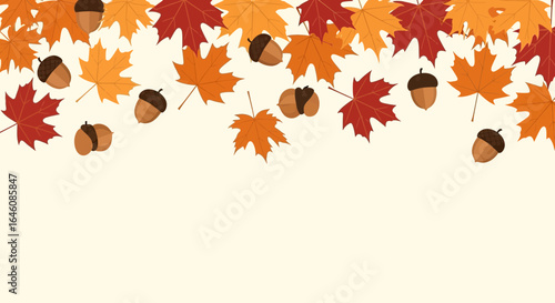 Autumn season background with falling leaves and acorns illustration design