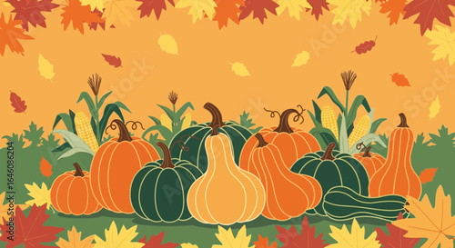Autumnal Abundance: A Harvest of Pumpkins and Foliage Celebrates the Season's Rich Bounty
