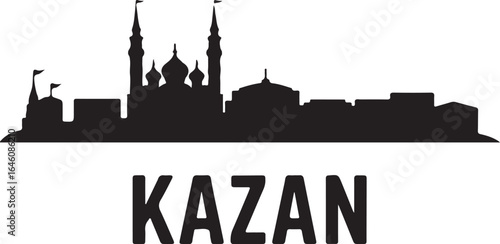 Kazan skyline horizontal banner Russia cityscape vector black on white