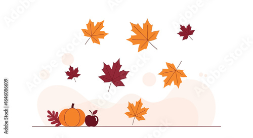 Autumnal Bounty With Falling Maple Leaves On White Background Vector Design