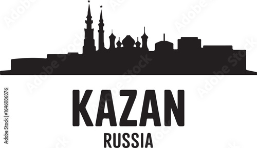 Kazan skyline horizontal banner Russia cityscape vector black on white