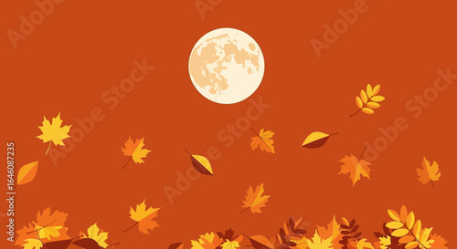Autumnal Equinox: Falling Leaves and the Harvest Moon Backdrop Illustration