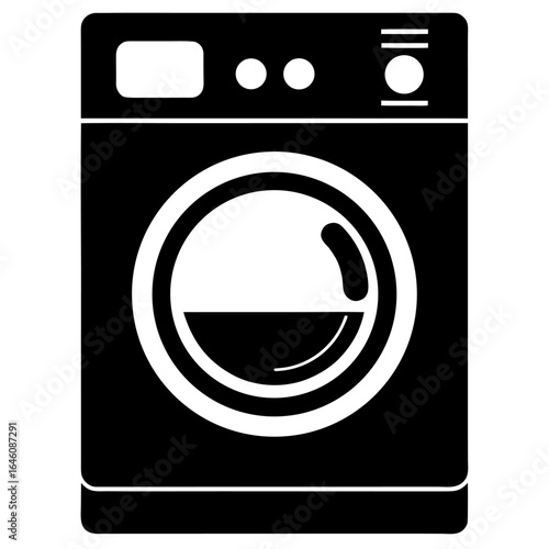 Black silhouette of a front load washing machine for advertising
